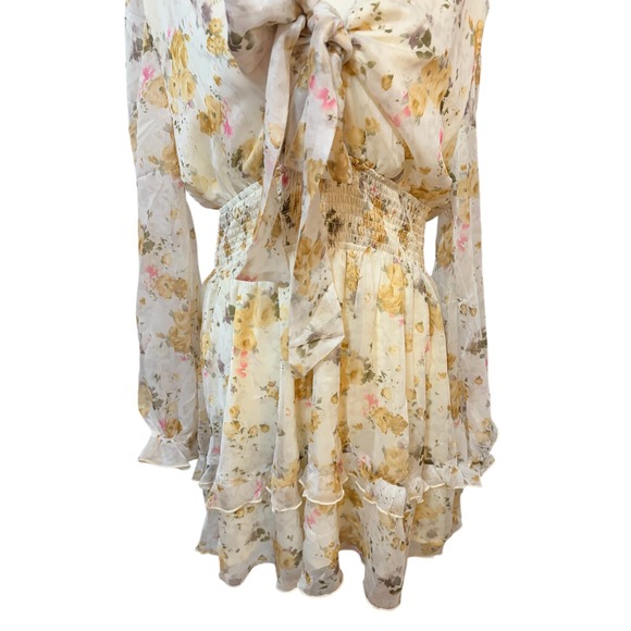 NEW Floral‎ Ruffle Skirt Size Large Mini Dress Smocked Waist Girly Garden Party - Picture 6 of 8